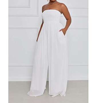 IyMoo Women's Sexy Romper Off Shoulder Jumpsuit Casual Strapless Wide Leg Pants Jumpsuit White 2XL