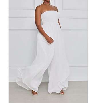 IyMoo Women's Sexy Romper Off Shoulder Jumpsuit Casual Strapless Wide Leg Pants Jumpsuit White 2XL