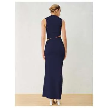 Verdusa Two Piece Sets for Women Going Out Tops and Bodycon Maxi Skirt Set Vacation Outfits Deep Blue Small