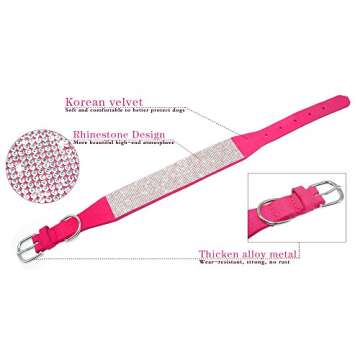 Didog Rhinestone Dog Collar - Made of Soft Velvet Colored Material - Suit for Girl or Female Medium Large Dog Breeds