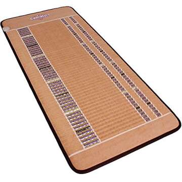 GemsMat - Isabella- Far Infrared Amethyst Jade Obsidian Crystal Stone Tan Mat (72"L x 32"W) - Negative Ion - Adjustable Timer & Temperature - Heating Pad