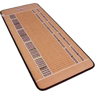 GemsMat - Isabella- Far Infrared Amethyst Jade Obsidian Crystal Stone Tan Mat (72"L x 32"W) - Negative Ion - Adjustable Timer & Temperature - Heating Pad