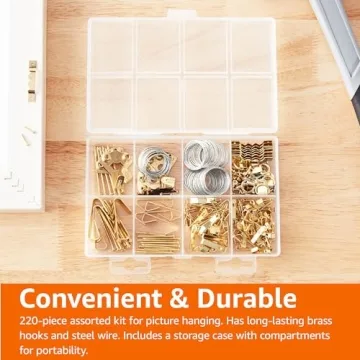 Amazon Basics Picture Hanging Assortment Kit, Brass, 220 Piece Set