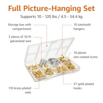 Amazon Basics Picture Hanging Assortment Kit, Brass, 220 Piece Set