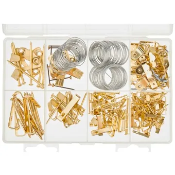 Amazon Basics Picture Hanging Assortment Kit, Brass, 220 Piece Set