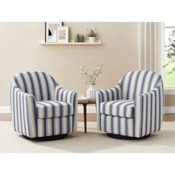 VANOMi Swivel Accent Chair, Swivel Barrel Chair Modern Upholstered Round Armchair, Comfy Club Reading Chairs for Adults, Reading Accent Chairs for Living Room, Bedroom, Office (Navy Stripe)