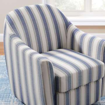 VANOMi Swivel Accent Chair, Swivel Barrel Chair Modern Upholstered Round Armchair, Comfy Club Reading Chairs for Adults, Reading Accent Chairs for Living Room, Bedroom, Office (Navy Stripe)