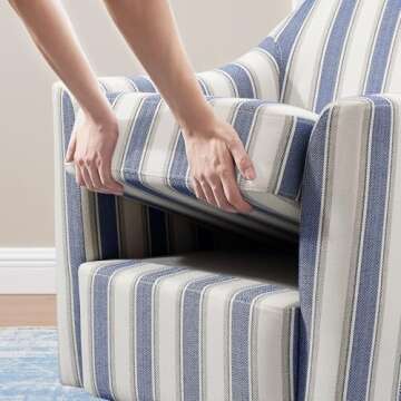 VANOMi Swivel Accent Chair, Swivel Barrel Chair Modern Upholstered Round Armchair, Comfy Club Reading Chairs for Adults, Reading Accent Chairs for Living Room, Bedroom, Office (Navy Stripe)