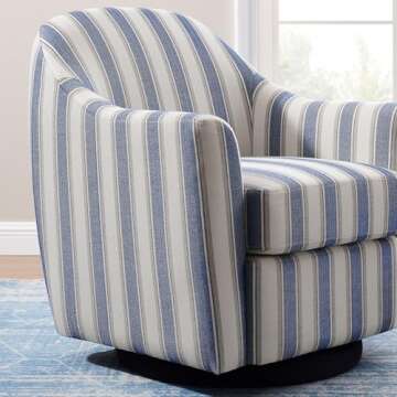 VANOMi Swivel Accent Chair, Swivel Barrel Chair Modern Upholstered Round Armchair, Comfy Club Reading Chairs for Adults, Reading Accent Chairs for Living Room, Bedroom, Office (Navy Stripe)