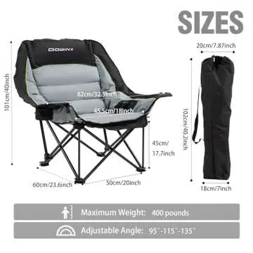 Dowinx Oversized Extra Large Camping Chair for Adults, Lawn Chairs, Folding, 3 Levels Adjustable Padded Camping Chair, Heavy-Duty 600D Oxford Cloth, with Cup Holder, 400 Pound Capacity
