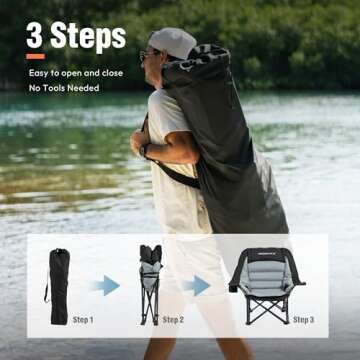 Dowinx Oversized Extra Large Camping Chair for Adults, Lawn Chairs, Folding, 3 Levels Adjustable Padded Camping Chair, Heavy-Duty 600D Oxford Cloth, with Cup Holder, 400 Pound Capacity