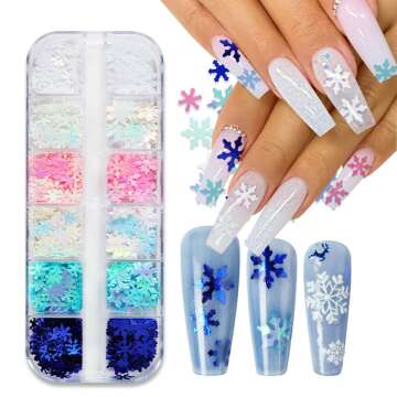 12 Grids Blue Snowflake Nail Sequins - Christmas Nail Art Glitter