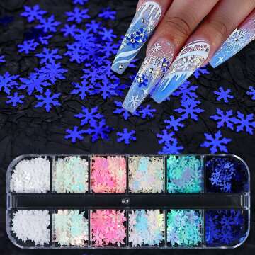 Snowflake Nail Sequins for Winter Holiday Nail Art