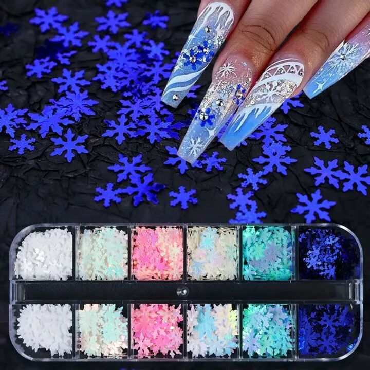 Snowflake Nail Sequins for Winter Holiday Nail Art