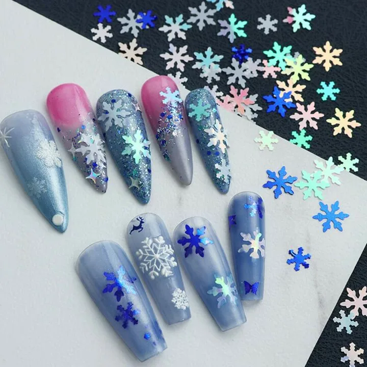 Snowflake Nail Sequins for Winter Holiday Nail Art