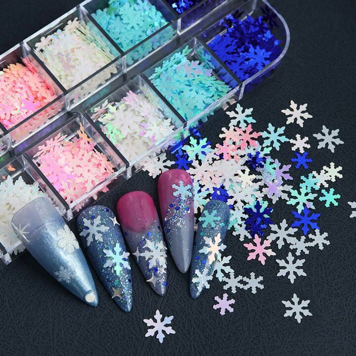 Snowflake Nail Sequins for Winter Holiday Nail Art