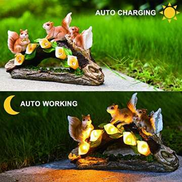 GIGALUMI Solar Garden Statues Cute Squirrel Figurine Lights for Outside, Yard Decorations Outdoor, Garden Decor Unique Birthday Housewarming Gifts for Mom, Women