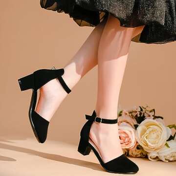 LAURMOSA Black Dress Shoes for Girls Chunky Block Heels for Little Big Kids Princess Flower Girl Shoes for Wedding Party Closed Round Toe Pumps with Ankle Strap(L1012 Black 1)