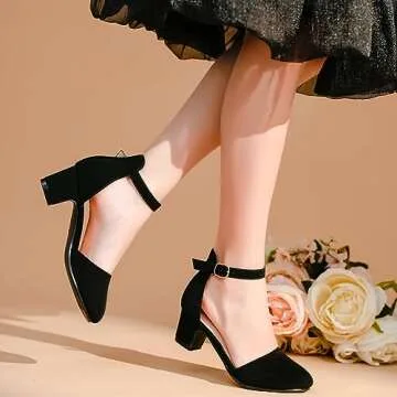 LAURMOSA Black Dress Shoes for Girls Chunky Block Heels for Little Big Kids Princess Flower Girl Shoes for Wedding Party Closed Round Toe Pumps with Ankle Strap(L1012 Black 1)