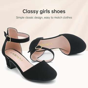 LAURMOSA Black Dress Shoes for Girls Chunky Block Heels for Little Big Kids Princess Flower Girl Shoes for Wedding Party Closed Round Toe Pumps with Ankle Strap(L1012 Black 1)