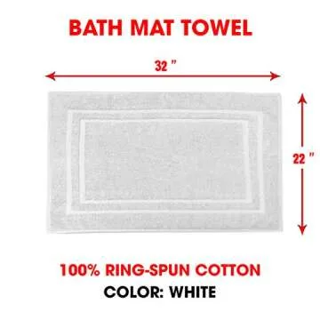 TALVANIA Bath Mat Floor Towel for Bathroom – 22” x 32” Banded Rug - 100% Ring Spun Cotton – Highly Absorbent Machine Washable – 2 Pack White Non Rubber Backing Mats – Shower Spa Hotel