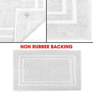 TALVANIA Bath Mat Floor Towel for Bathroom – 22” x 32” Banded Rug - 100% Ring Spun Cotton – Highly Absorbent Machine Washable – 2 Pack White Non Rubber Backing Mats – Shower Spa Hotel