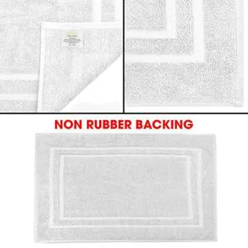 TALVANIA Bath Mat Floor Towel for Bathroom – 22” x 32” Banded Rug - 100% Ring Spun Cotton – Highly Absorbent Machine Washable – 2 Pack White Non Rubber Backing Mats – Shower Spa Hotel