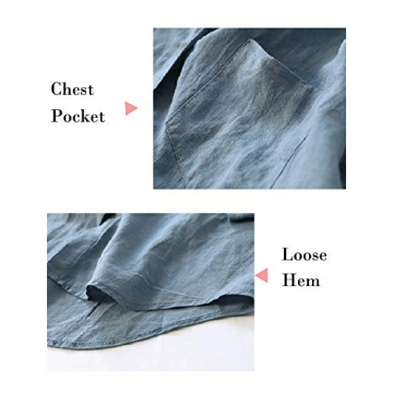 Minibee Women's Linen Blouse High Low Shirt Roll-Up Sleeve Tops Blue XL