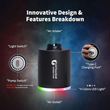 FLEXTAILGEAR Electric Hookah Pump Kit with 1300 mAh Rechargeable Battery Led Light Mini Portable Charcoal Starter Coal Burner Helper Shisha Nargila Warm Up Set Smoke Bar Accessories