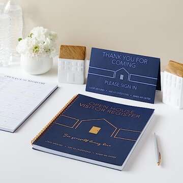 Juvale 2 Pack Sign in Book for Open House Visitors, Guest Registry with 2 Pack Realtor Tent Cards fo...