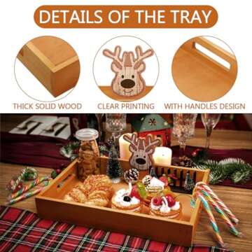 Christmas Wooden Serving Tray with Handles for Food Display