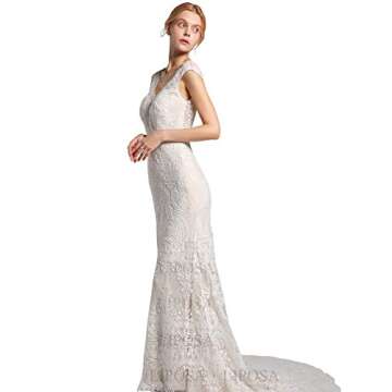 LIPOSA Women's Bohemian Ivory Lace Wedding Dress V Neck Backless Cap Sleeves Sheath Boho Country Garden Bridal Gowns for Brides (Champagne Lining)