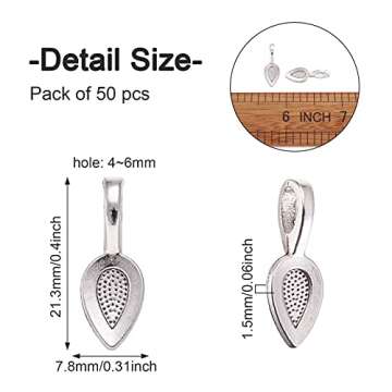 Pandahall 50pcs Alloy Antique Silver Leaf Glue-on Flat Pad Bails Pad Pendant Bails Cabochon Setting Jewelry Findings Hole: 4x6mm