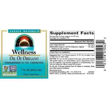 Source Naturals Wellness Oil of Oregano, Standardized to 70% Carvacrol* - 1 Fluid oz