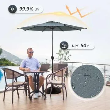 Abba Patio 9FT Lyon Outdoor Patio Umbrella Outdoor Table Umbrella with Push Button Tilt and Crank Market Umbrella 8 Sturdy Ribs UV Protection Waterproof for Garden Deck Backyard Pool Grey