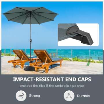 Abba Patio 9FT Lyon Outdoor Patio Umbrella Outdoor Table Umbrella with Push Button Tilt and Crank Market Umbrella 8 Sturdy Ribs UV Protection Waterproof for Garden Deck Backyard Pool Grey