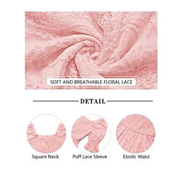 MEROKEETY Women's Floral Lace Sheer Short Seeve Long Party Dress Boho Maternity Dress for Photoshoot Pink L