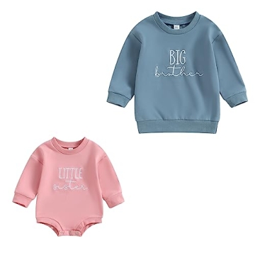 BOIBOKOKO Big Brother Little Sister Matching Outfits for Siblings - Long Sleeve Sweatshirt & Romper ...