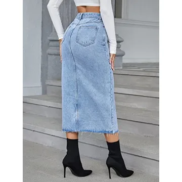 Trendy Women's High Waist Denim Skirt - Casual Midi Style