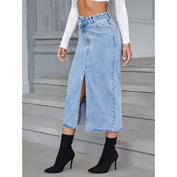 Trendy Women's High Waist Denim Skirt - Casual Midi Style