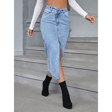 Trendy Women's High Waist Denim Skirt - Casual Midi Style