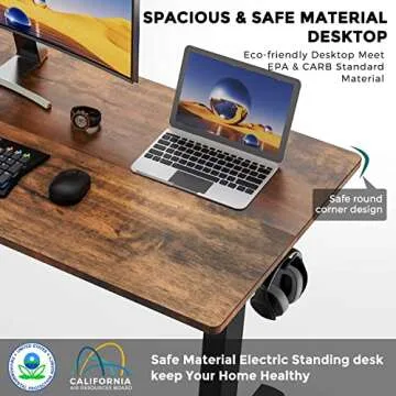 Standing Desk, 55 x 24 in Computer Desk Electric Height Adjustable Desk Home Office Desks Sit Stand up Desk Computer Table with Memory Controller/Headphone Hook, Rustic Brown
