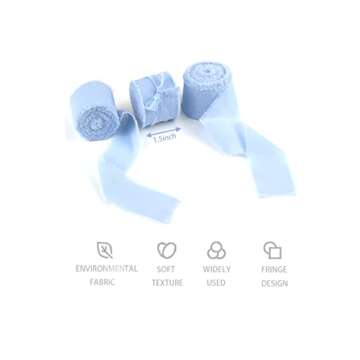 Kainonnan 3 Rolls Blue Ribbons Handmade 1.5" x 7Yd Chiffon Ribbon for Gifts Wrapping, Wedding Invitations Wedding Bouquets Decor (Blue)