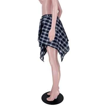 Plaid Pleated Skirt Mini Cute - Loose High Waisted Knotted Asymmetrical Hem A-line Checkered Skirts Navy L