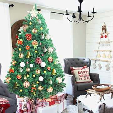 UHINOOS Artificial Christmas Tree, Christmas Full Tree with Metal Stand, Easy Assembly Unlit Christmas Tree (6FT)