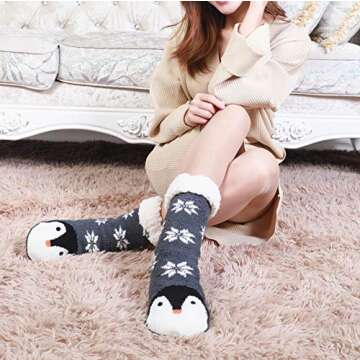 Jeasona Cozy Fuzzy Slipper Socks for Women with Grippers