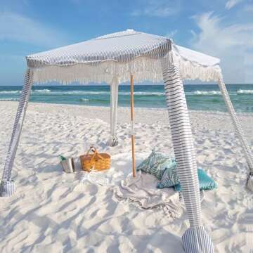 AMMSUN Boho Beach Cabana with Fringe Instant Sun Shade