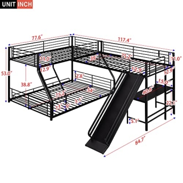 Bellemave L Shaped Twin Over Full Bunk Bed for Kids
