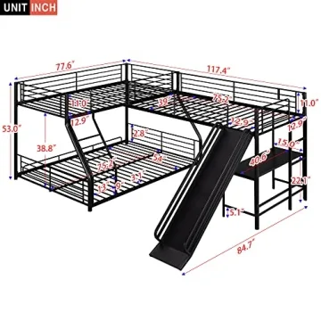 Bellemave L Shaped Twin Over Full Bunk Bed for Kids