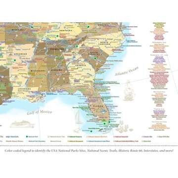 GeoJango National Parks Map Poster Print with State Capitals and USA Travel Landmarks, Gold Edition ...